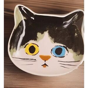 Cat Ceramic Cute Black White Cat Trinket Dish New in Box‎
